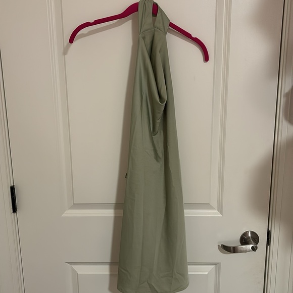 LE LIS Satin Sage Green Cocktail Hour Halter Dress - Picture 5 of 9